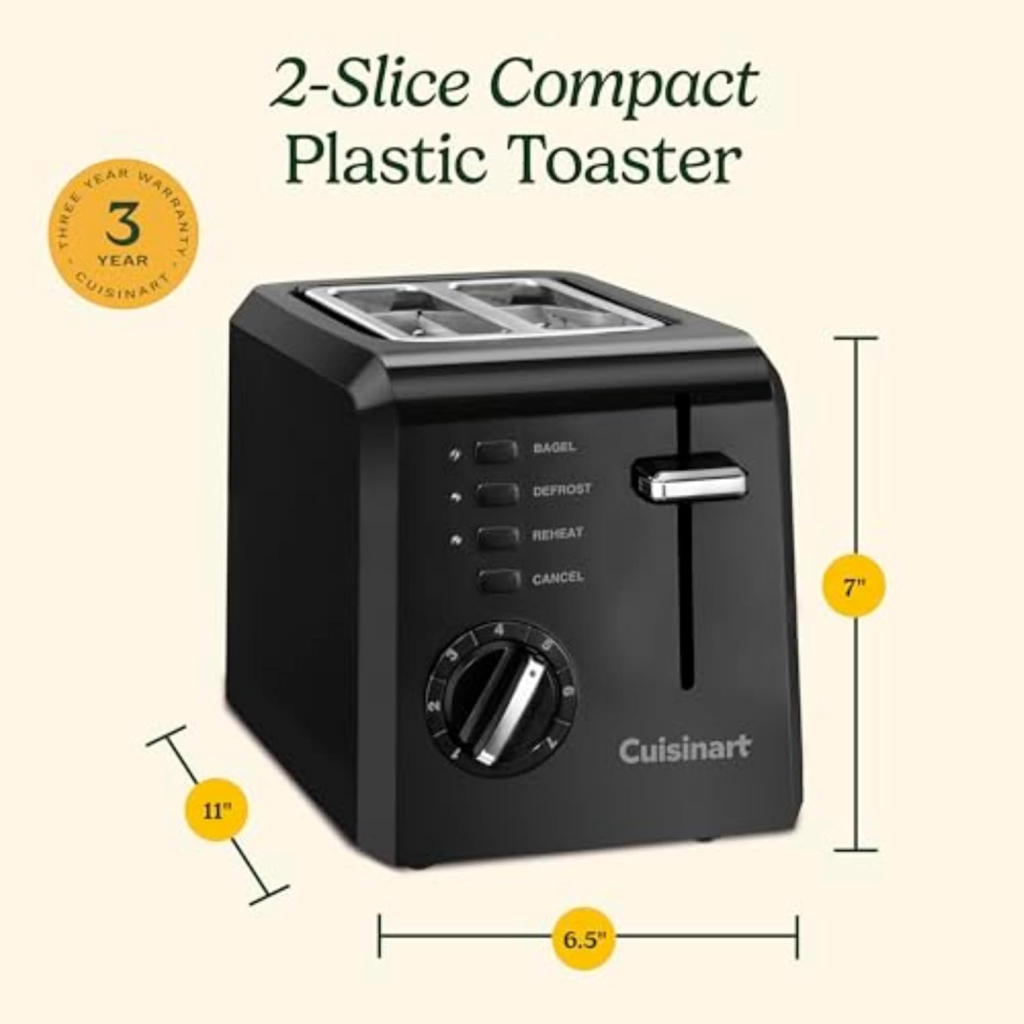 Cuisinart CPT-122BK 2-Slice Compact Plastic Toaster, Black