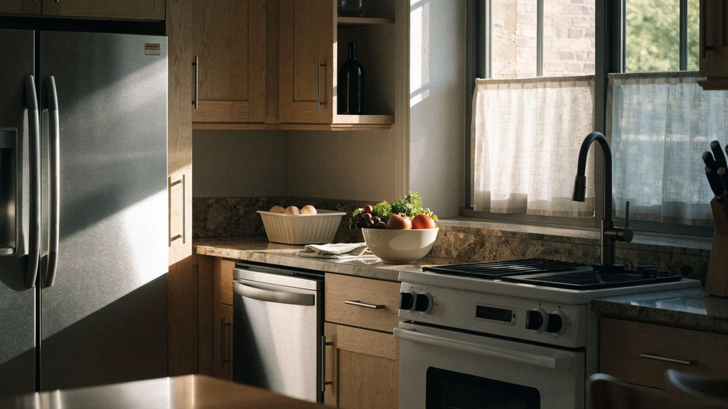 Modern kitchen with refrigerator, dishwasher, range and countertop Why Upgrade Your Kitchen Appliances?