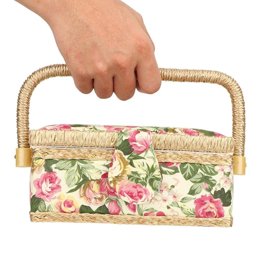 Sewing Basket with Rose Floral Print Design