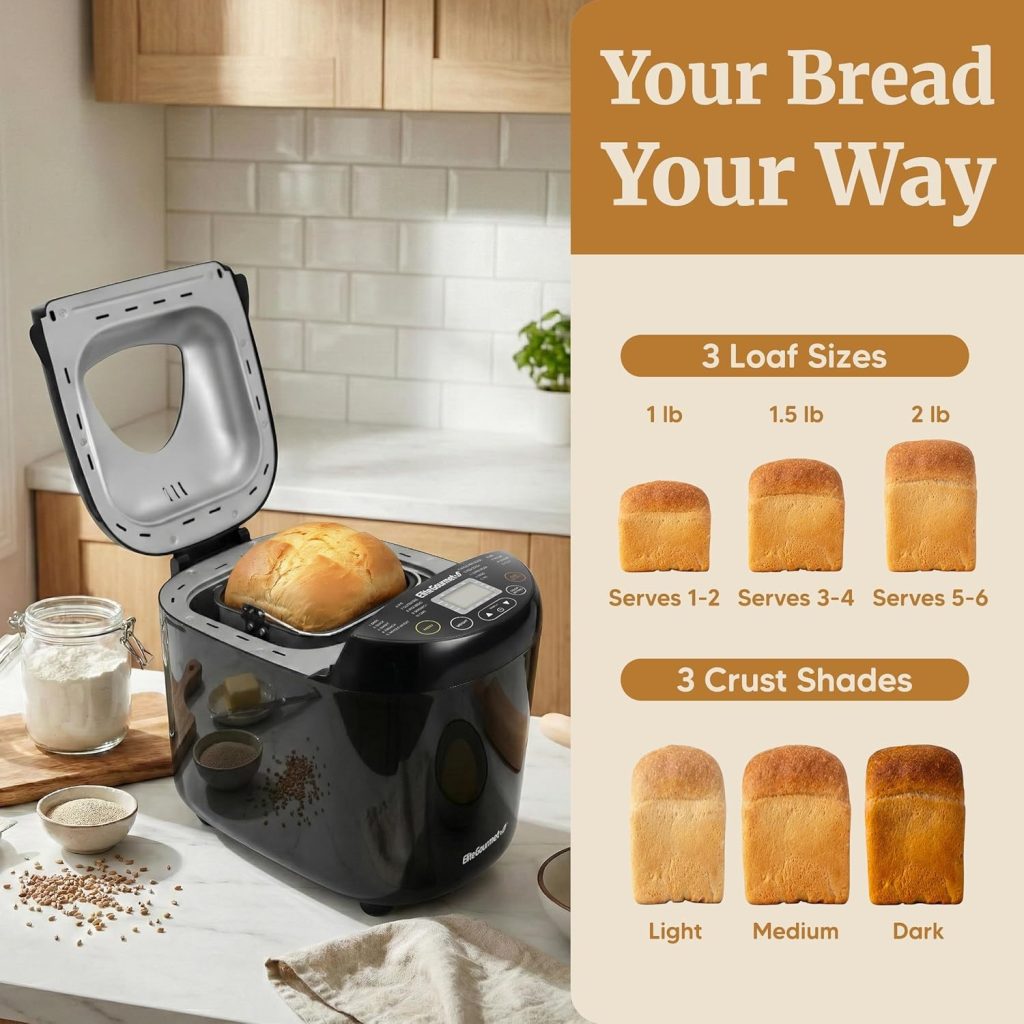1. Elite Gourmet Programmable Bread Maker, 2 lb Loaf – Best Budget Bread Machine for Beginners