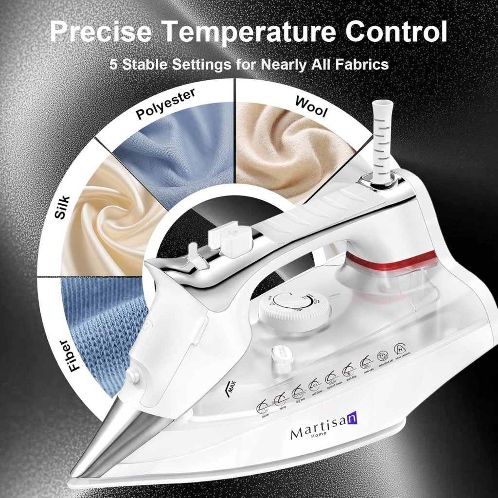 1. Martisan Steam Iron for Clothes, 1800W Nano Ceramic Soleplate - Best Fast-Heating Everyday Steam Iron