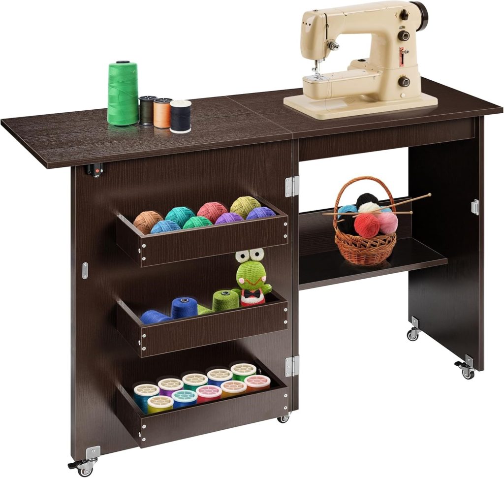 VIVOHOME Folding Sewing Craft Table with Lift — Best Sewing Machine Table for Small Spaces