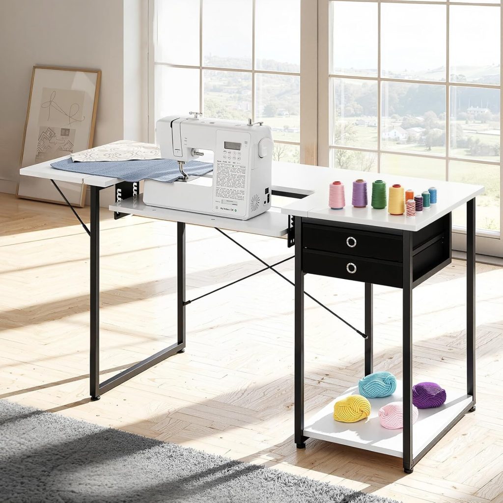 2. VEVOR Multipurpose Sewing Machine Table with Foldable Side Shelf — Best Versatile Sewing Desk