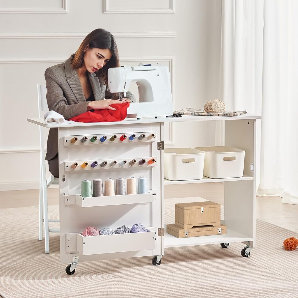 4. VEVOR Folding Sewing Table Cabinet with Wheels — Best Portable Sewing Table with Storage