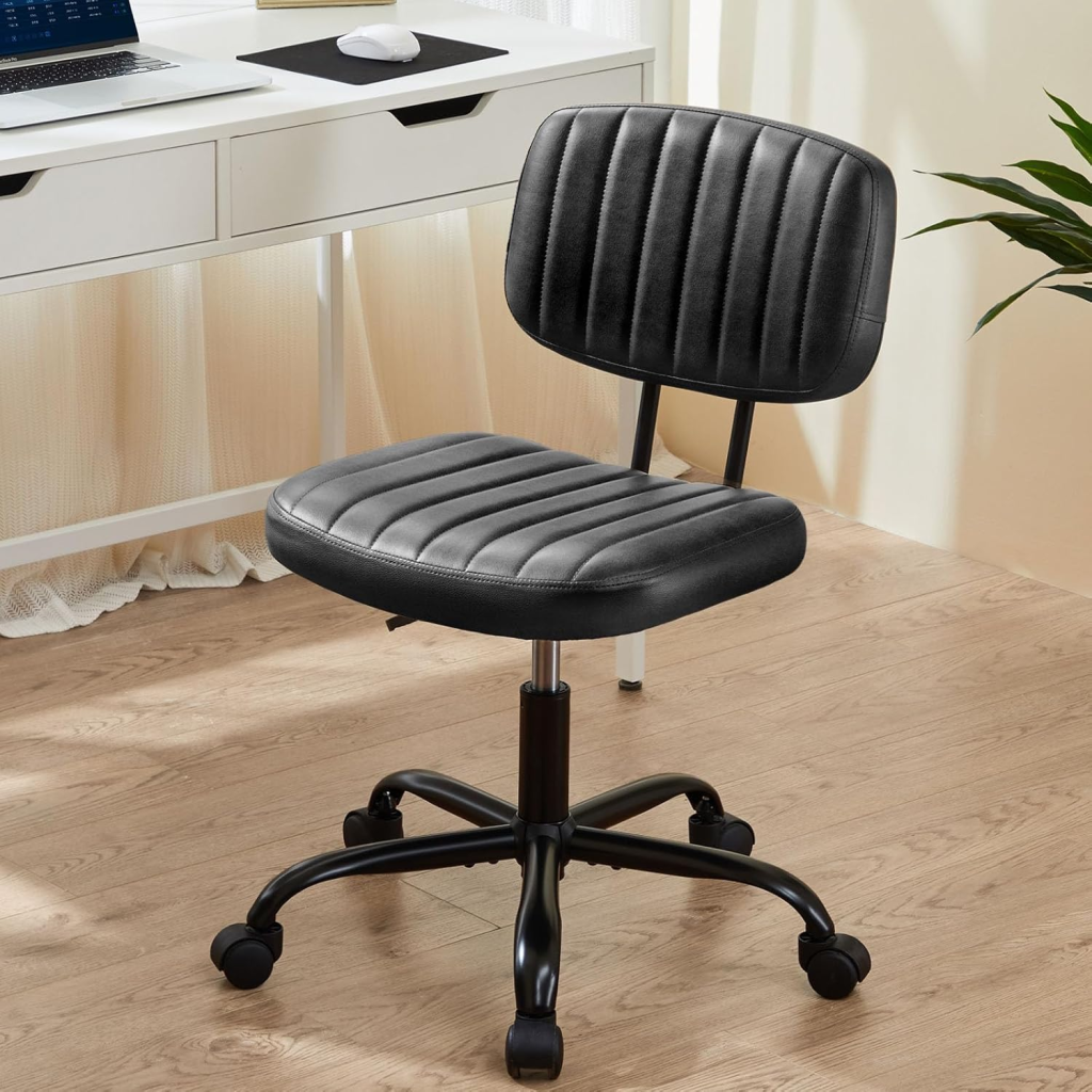 Sweetcrispy Small Office Desk Chair Armless PU Leather