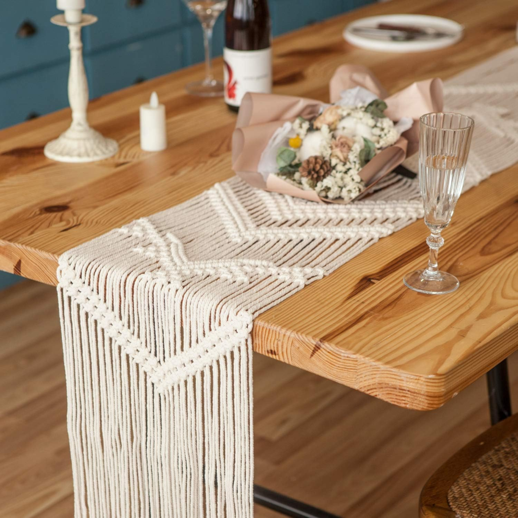 Mkono 100-Inch Boho Macrame Table Runner