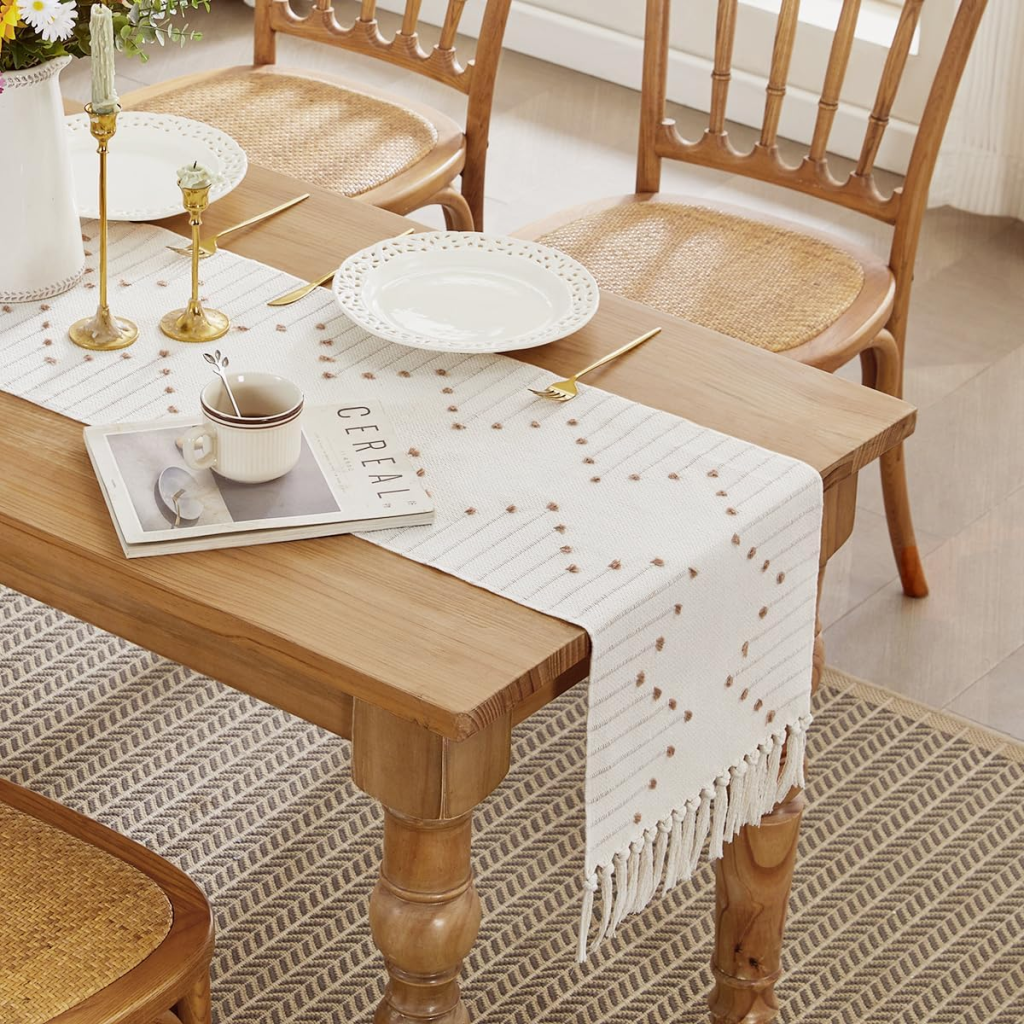 Wracra 72-Inch Taupe Boho Table Runner