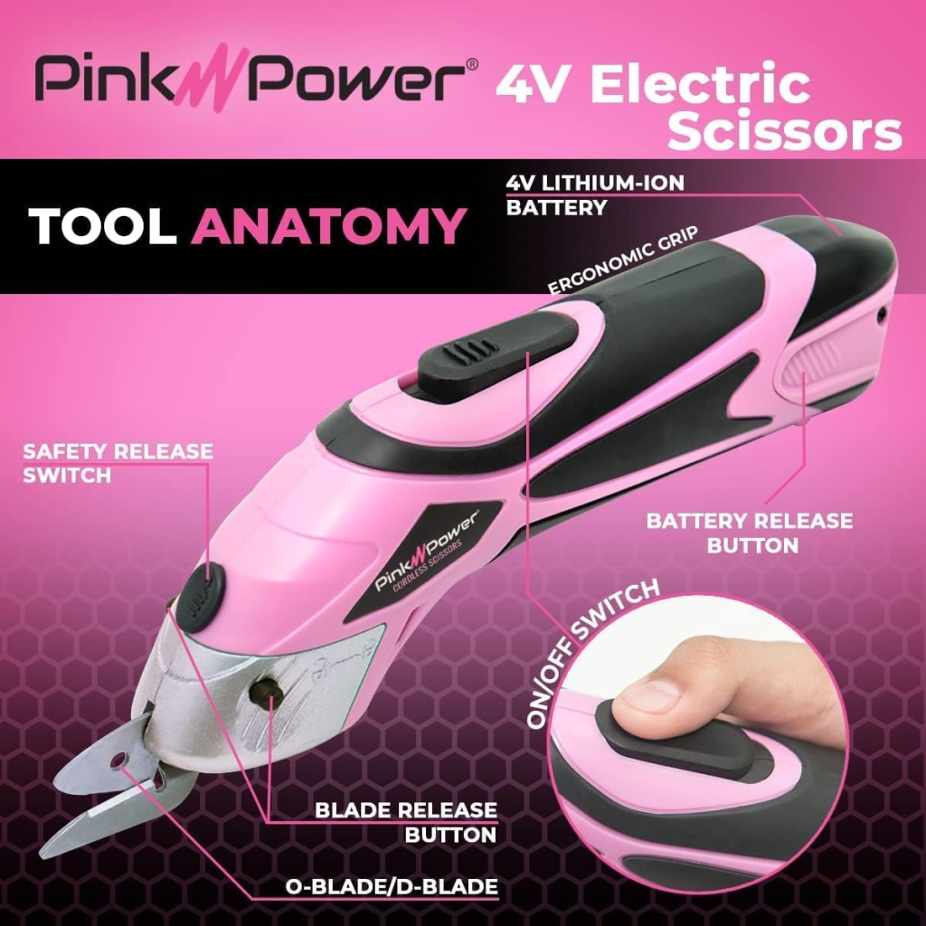 Pink Power Cordless Electric Scissors Fabric Cutter